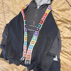 🖤 POL Crochet Trim Hooded Cardigan Jacket – Size Large